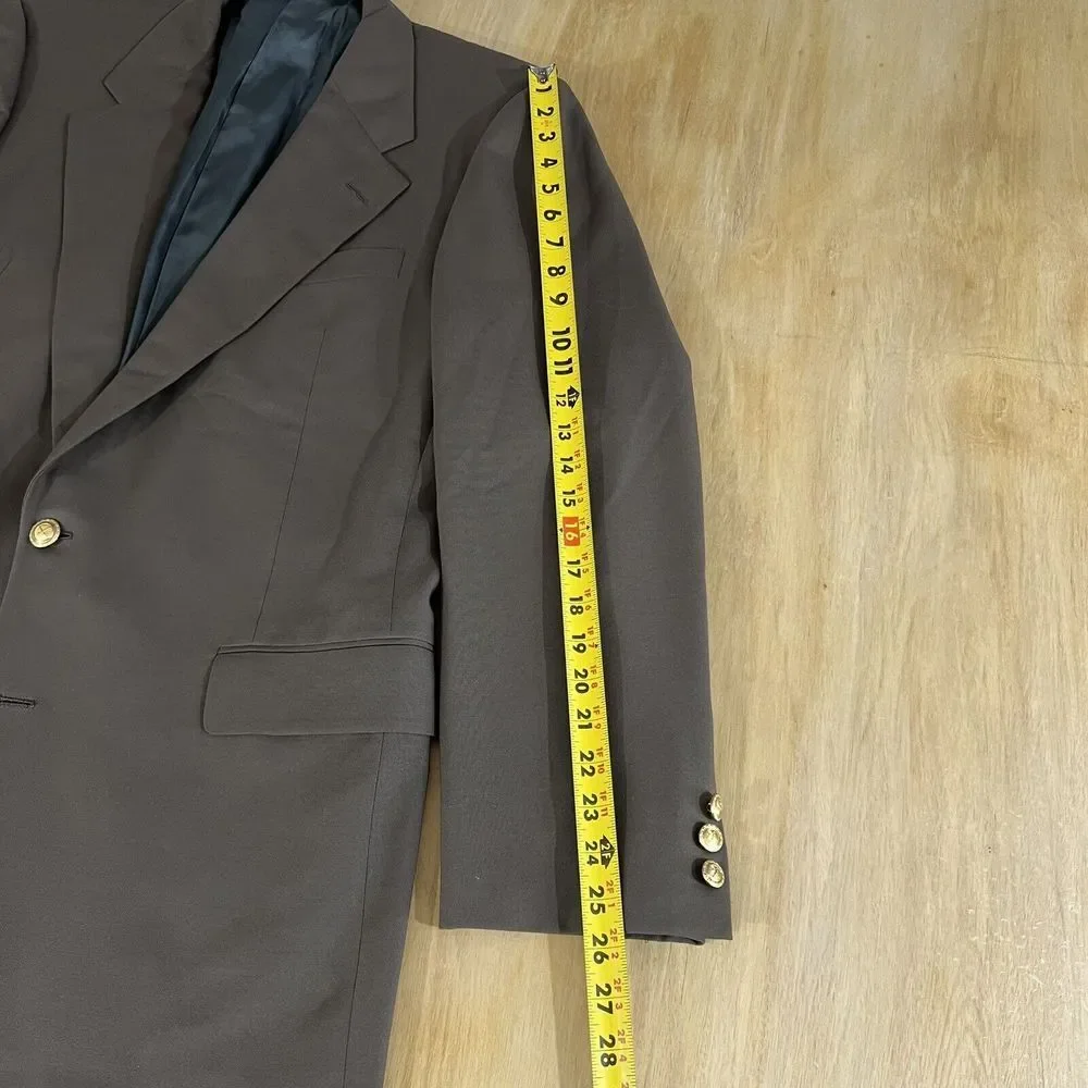 Hickey Freeman Canterbury Blazer Men 43L Long Wool Golden Buttons Jacket Stretch